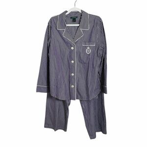 Lauren Ralph Lauren Purple and White Stripe Button Cotton Up Pajama Set Size XL